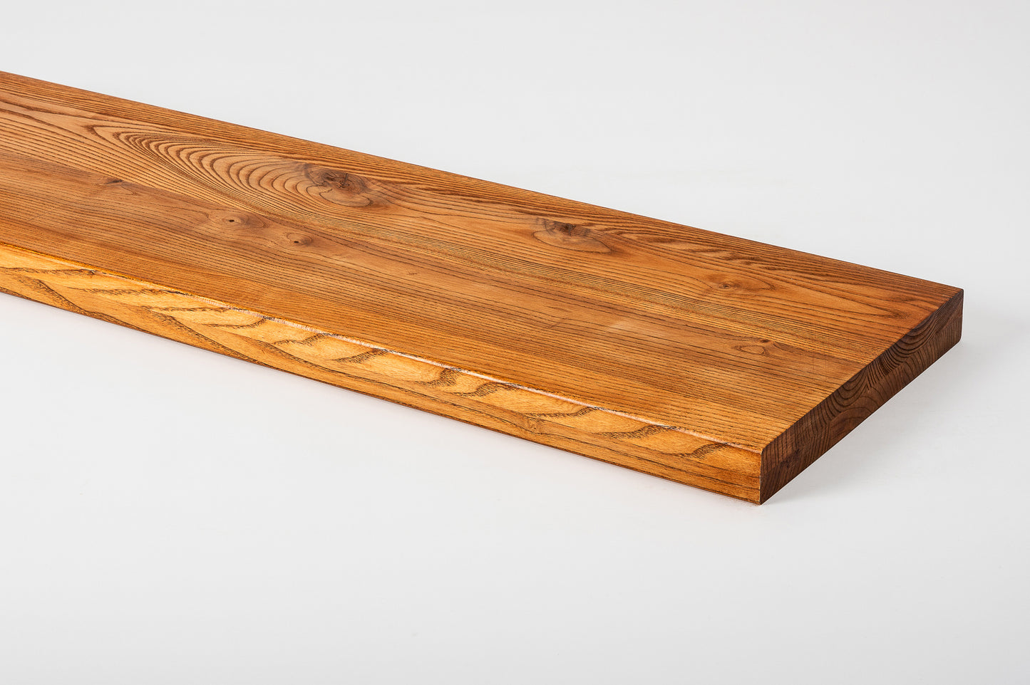 Shelf Stair tread Riser Windowsill Ash Rustic, full stave lamellas, 40 mm, 2-layer, Cherry oil