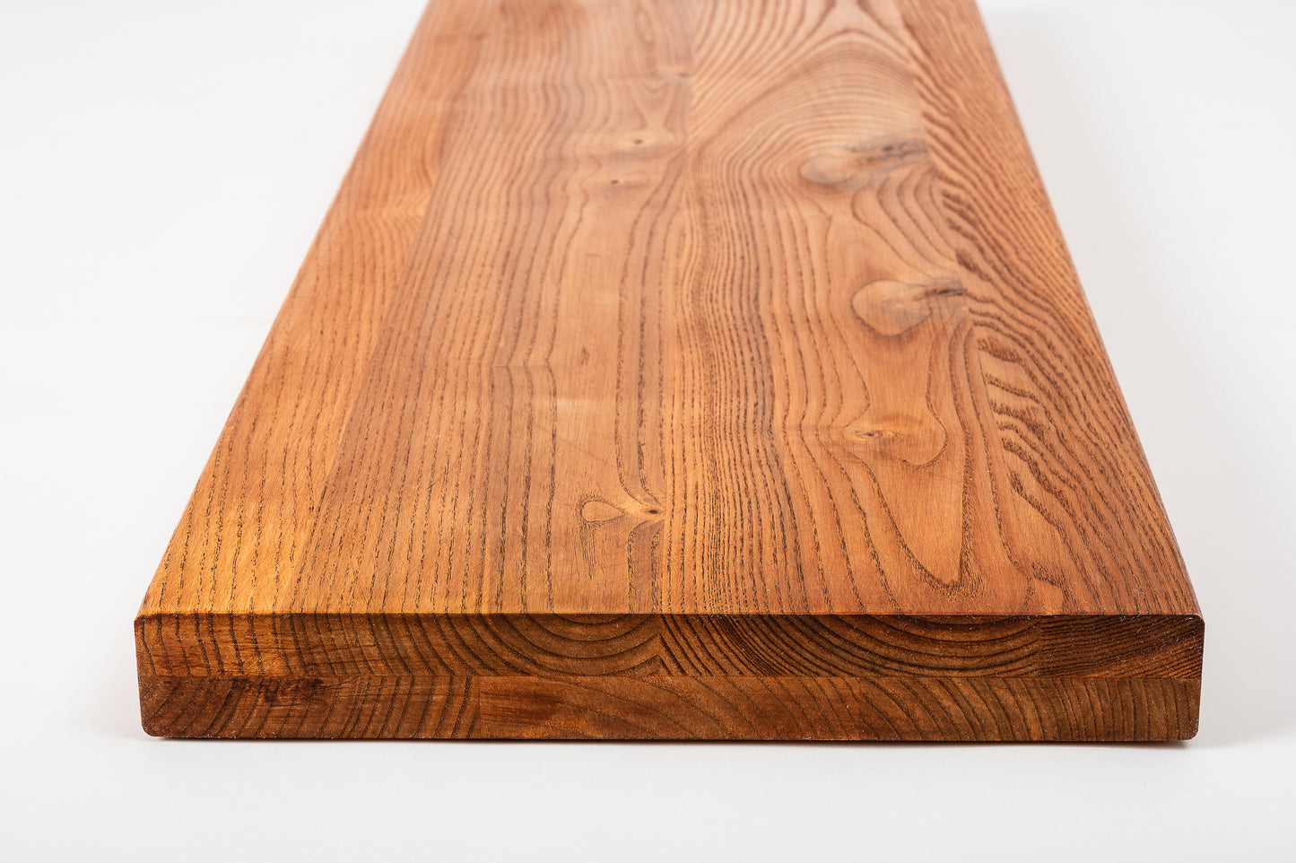 Shelf Stair tread Riser Windowsill Ash Rustic, full stave lamellas, 40 mm, 2-layer, Cherry oil