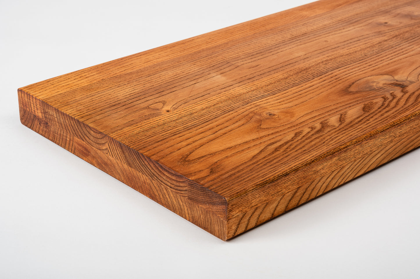 Shelf Stair tread Riser Windowsill Ash Rustic, full stave lamellas, 40 mm, 2-layer, Cherry oil