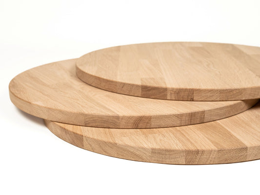 Round Tabletop Worktop Oak A/B, finger jointed lamellas, 26 mm, Hard wax oil Natural white