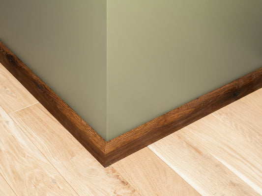 Solid Skirting Board Smoked Oak Rustic 18x70mm matte lacquered, 2000 mm, with radius 20mm