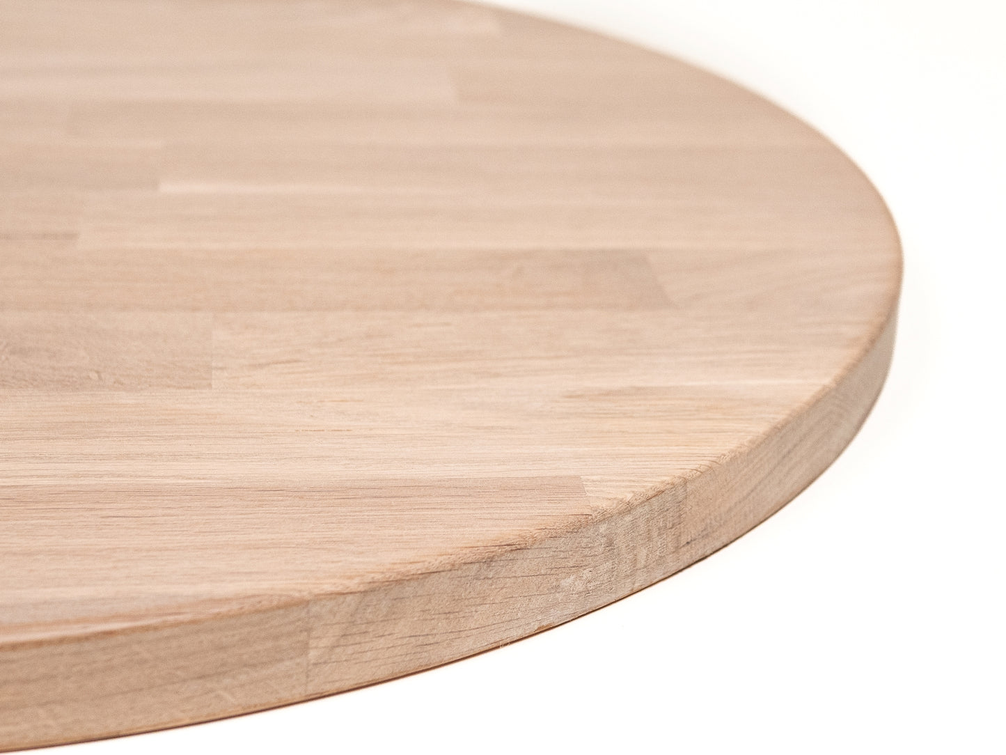 Round Tabletop Worktop Oak A/B, finger jointed lamellas, 40 mm, chalked white oil