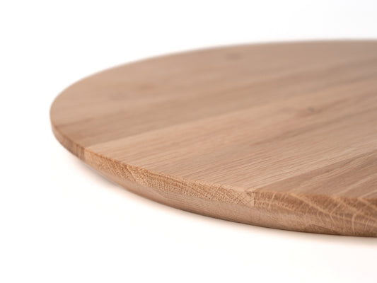 Round Tabletop Worktop Oak Rustic, full stave lamellas, 26 mm, unfinished, swiss edge