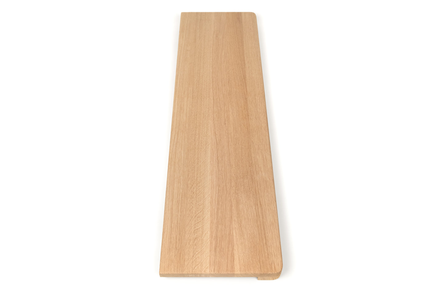 Stair tread Windowsill with wide overhang (5 cm deep) Oak A/B, full stave lamellas, 20 mm, Unfinished, with rounded corners (radius 20 mm)