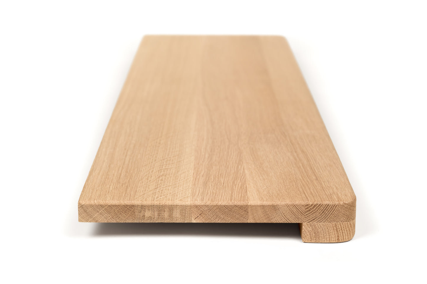 Stair tread Windowsill with wide overhang (5 cm deep) Oak A/B, full stave lamellas, 20 mm, Unfinished, with rounded corners (radius 20 mm)