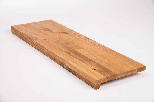 Stair tread Windowsill with overhang Oak Rustic, finger jointed lamellas, 20 mm, Hard wax oil Natural (colourless)