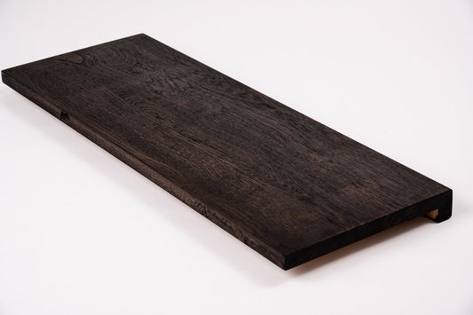 Stair tread Windowsill with overhang Oak Rustic, finger jointed lamellas, 26 mm, Black oil