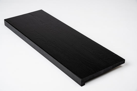 Stair tread Windowsill with overhang Oak Rustic, finger jointed lamellas, 20 mm, Brushed, Graphite black lacquered (RAL9011)