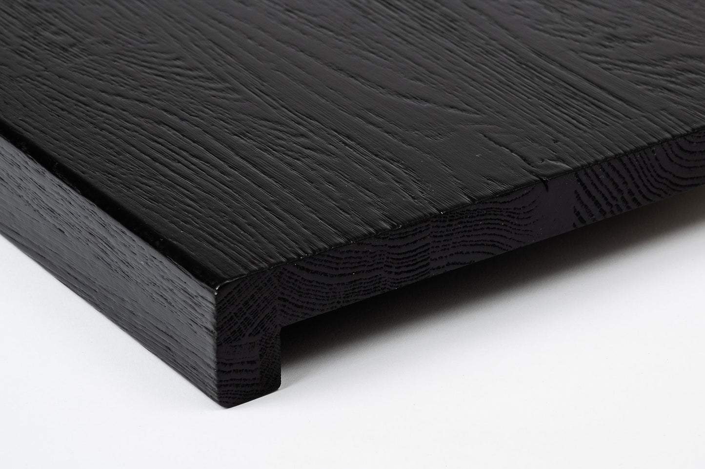 Stair tread Windowsill with overhang Oak Rustic, finger jointed lamellas, 26 mm, Brushed, Graphite black lacquered (RAL9011)