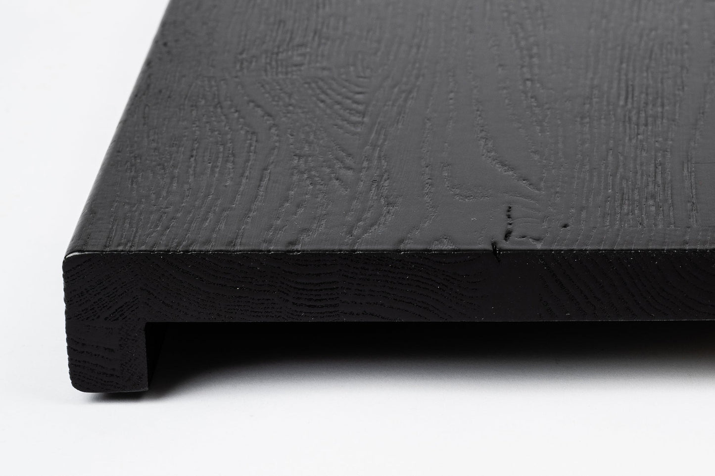 Stair tread Windowsill with overhang Oak Rustic, finger jointed lamellas, 26 mm, Brushed, Graphite black lacquered (RAL9011)
