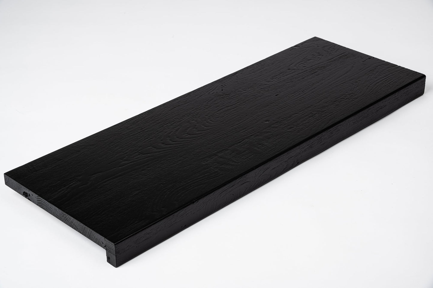 Stair tread Windowsill with overhang Oak Rustic, finger jointed lamellas, 26 mm, Brushed, Graphite black lacquered (RAL9011)