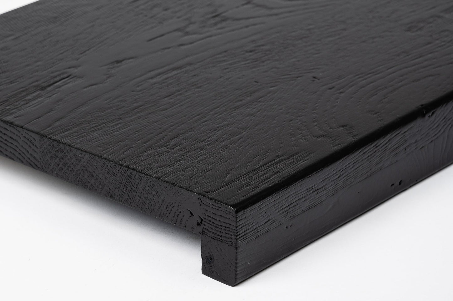 Stair tread Windowsill with overhang Oak Rustic, finger jointed lamellas, 26 mm, Brushed, Graphite black lacquered (RAL9011)