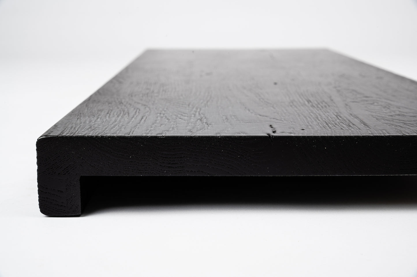 Stair tread Windowsill with overhang Oak Rustic, finger jointed lamellas, 20 mm, Brushed, Graphite black lacquered (RAL9011)