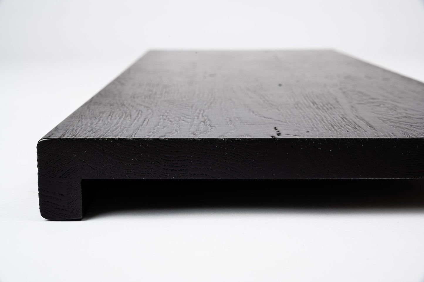 Stair tread Windowsill with overhang Oak Rustic, finger jointed lamellas, 26 mm, Brushed, Graphite black lacquered (RAL9011)