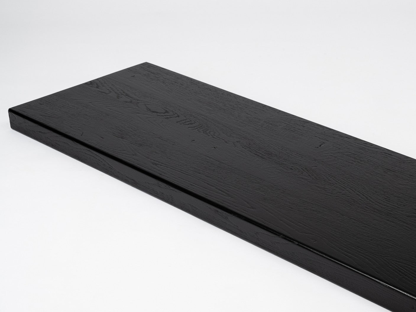 Shelf Stair tread Riser Windowsill Ash Rustic, full stave lamellas, 40 mm, 2-layer, Brushed, Graphite black lacquered (RAL9011)
