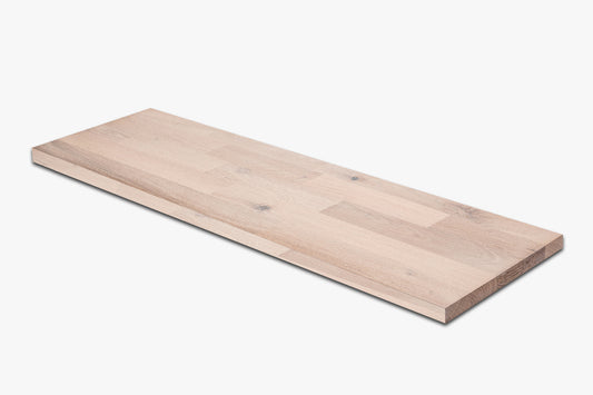 Shelf Stair tread Riser Windowsill Oak Rustic, finger jointed lamellas, 20 mm, Brushed, Chalked white oil