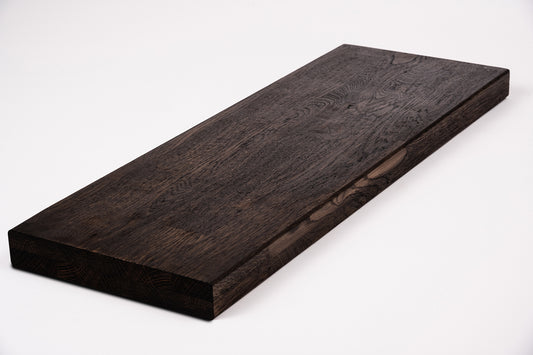 Etagère Marche d'escalier contremarche Appui de fenêtre Chêne rustique, lamelles aboutées, 40 mm, 2 plis, Huile noire
