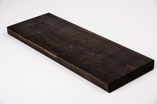 Etagère Marche d'escalier contremarche Appui de fenêtre Chêne rustique, lamelles aboutées, 40 mm, 2 plis, Huile noire