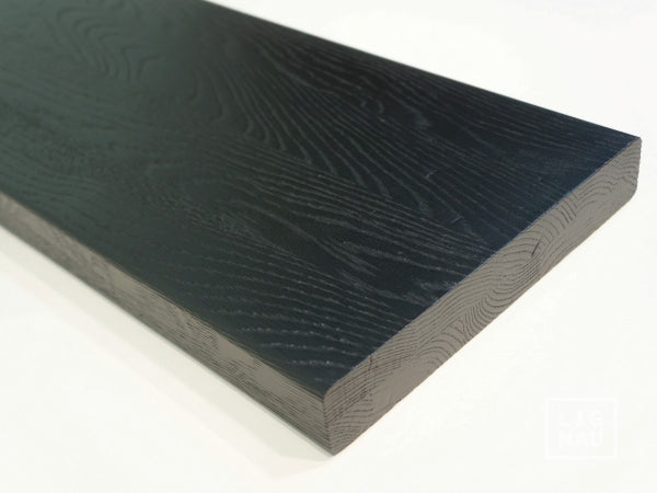 Shelf Stair tread Riser Windowsill Ash Rustic, full stave lamellas, 40 mm, 2-layer, Brushed, Graphite black lacquered (RAL9011)