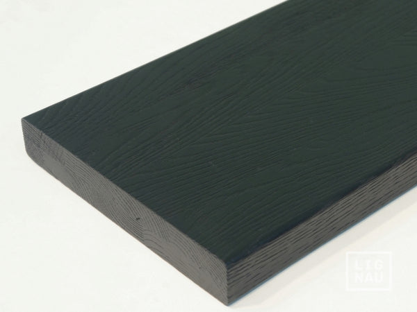 Shelf Stair tread Riser Windowsill Ash Rustic, full stave lamellas, 40 mm, 2-layer, Brushed, Graphite black lacquered (RAL9011)