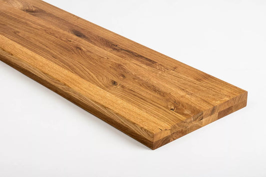 Shelf Stair tread Riser Windowsill Oak Rustic, full stave lamellas, 40 mm, 2-layer, Natural oil