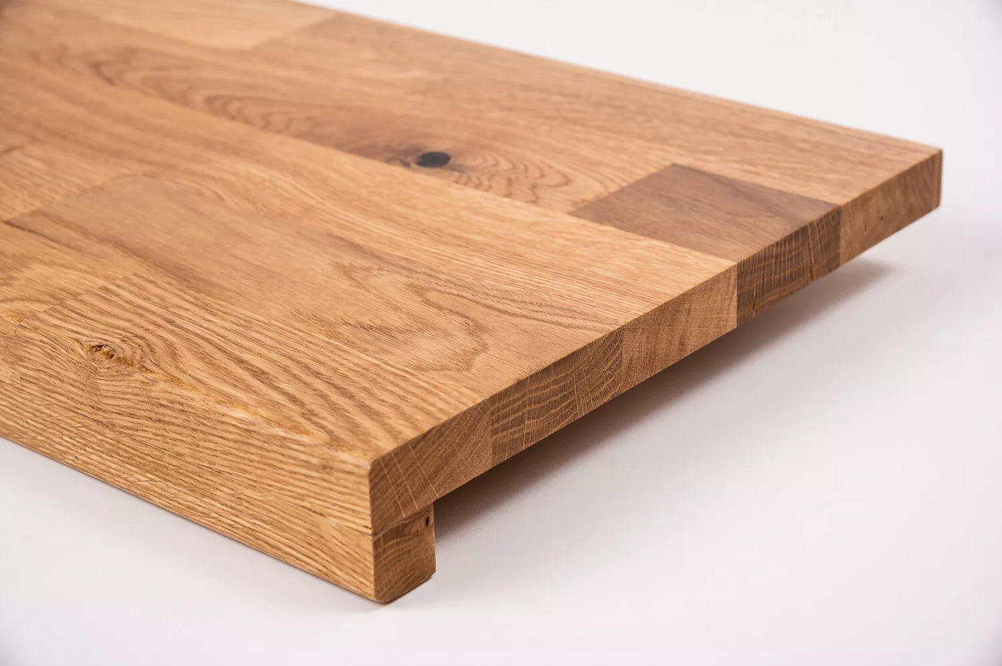 Stair tread Windowsill with overhang Oak Rustic, finger jointed lamellas, 20 mm, Matte lacquered