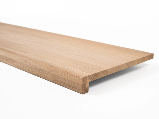 Stair tread Windowsill with overhang Oak A/B, full stave lamellas, 16 mm, Unfinished