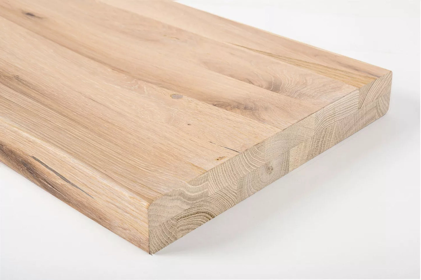 Shelf Stair tread Riser Windowsill Oak Rustic, full stave lamellas, 35 mm, 2-layer, White oil