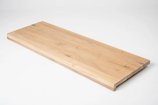 Stair tread Windowsill with overhang Oak Rustic, full stave lamellas, 26 mm, White oil