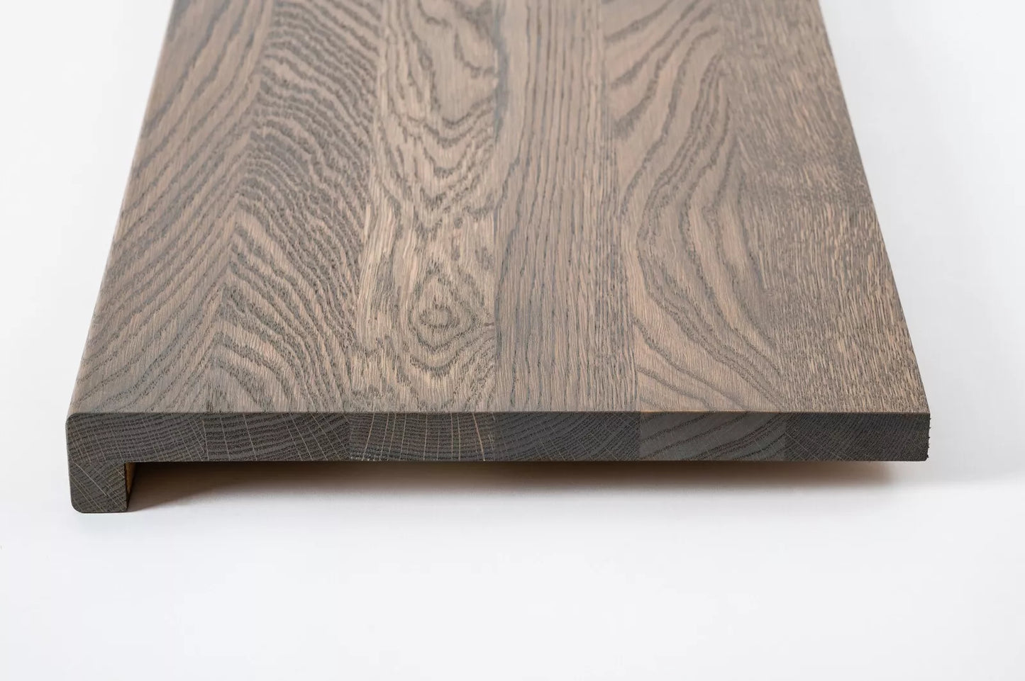 Stair tread Windowsill with overhang Oak A/B, full stave lamellas, 16 mm, Graphite oil