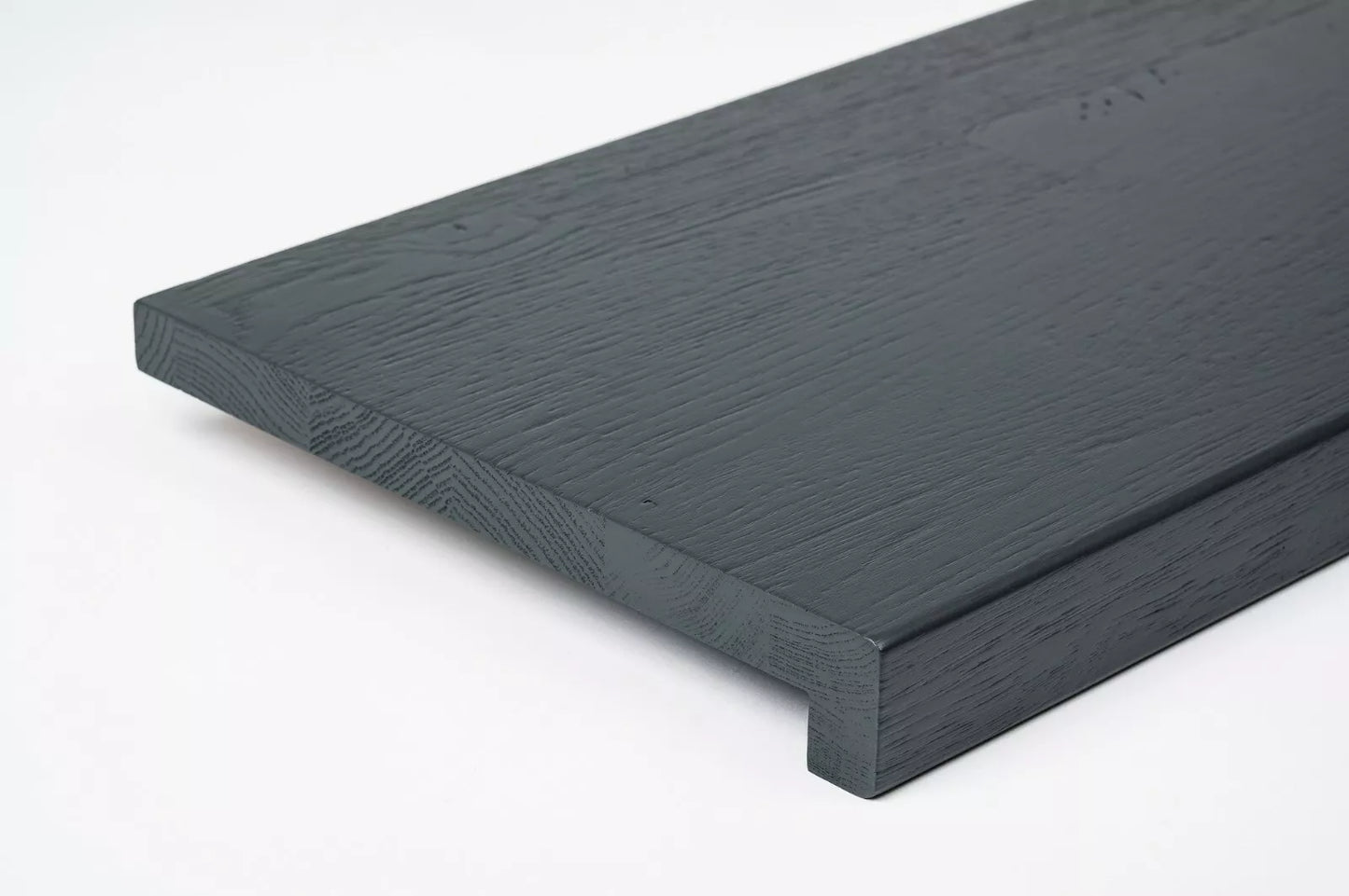 Stair tread Windowsill with overhang Oak Rustic, finger jointed lamellas, 20 mm, Brushed, Anthracite gray lacquered (RAL7016)