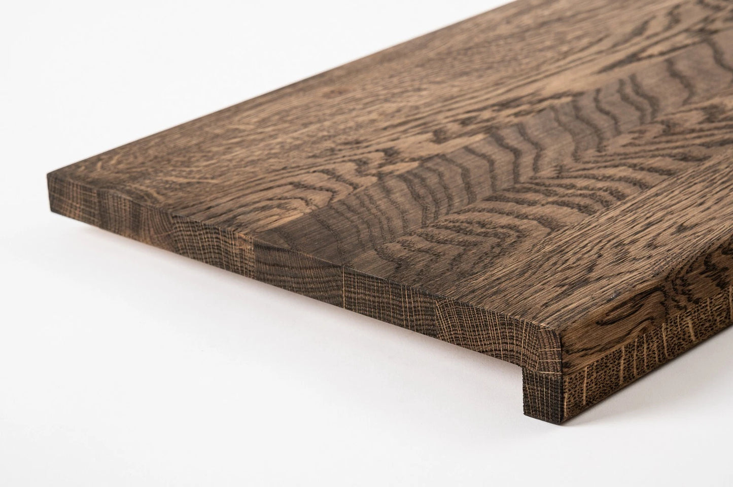 Stair tread Windowsill with overhang Oak A/B, full stave lamellas, 20 mm, Smoked oil