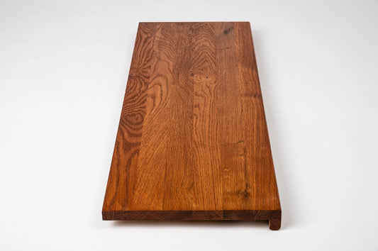 Marche d'escalier Appui de fenêtre avec surplomb Chêne rustique, lamelles pleines, 16 mm, huilé cerisier