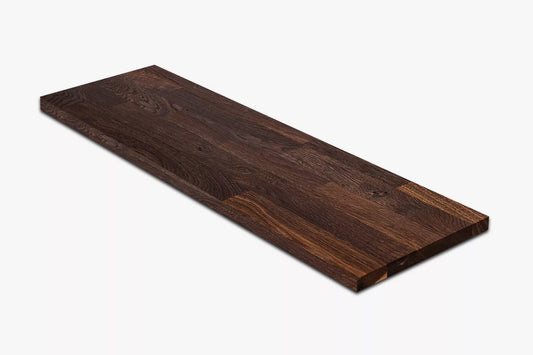 Stair tread Windowsill with overhang Smoked Oak Rustic, finger jointed lamellas, 20 mm, Matte lacquered