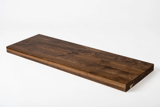 Etagère Marche d'escalier Appui de fenêtre Chêne rustique fumé, lamelles entières, 40 mm, 2 plis, laqué mat