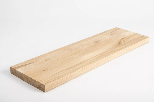 Shelf Stair tread Riser Windowsill Oak Rustic, full stave lamellas, 40 mm, 2-layer, Hard wax oil Natural white