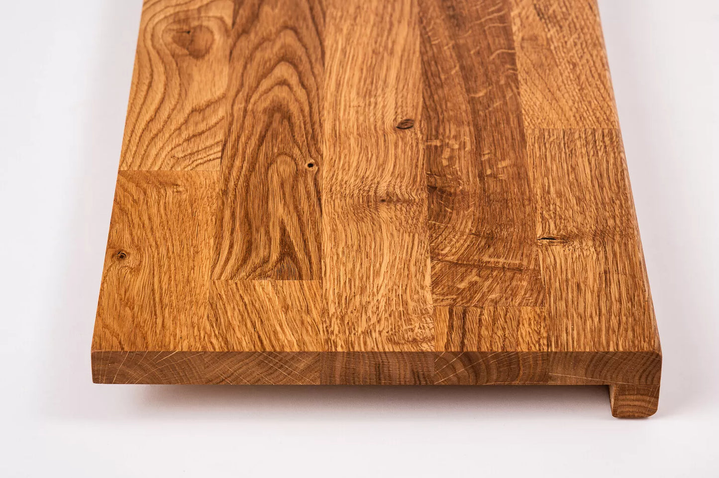 Stair tread Windowsill with overhang Oak Rustic, finger jointed lamellas, 20 mm, Natural oil