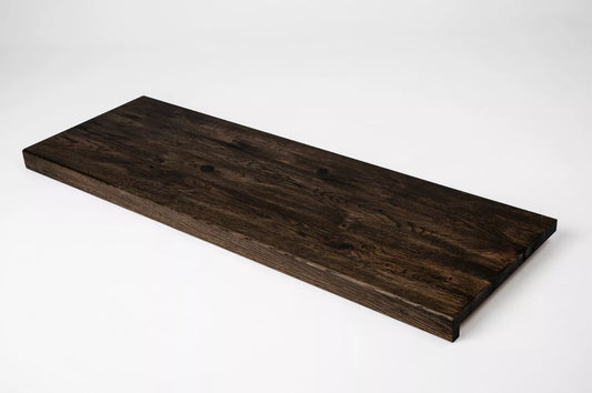 Stair tread Windowsill with overhang Oak Rustic, full stave lamellas, 26 mm, Black oil