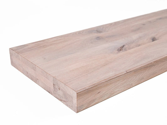 Contremarche de marche d'escalier Repose-fenêtre Chêne Rustique, lamelles pleines, 52 mm, 3 couches, huile blanche cendrée