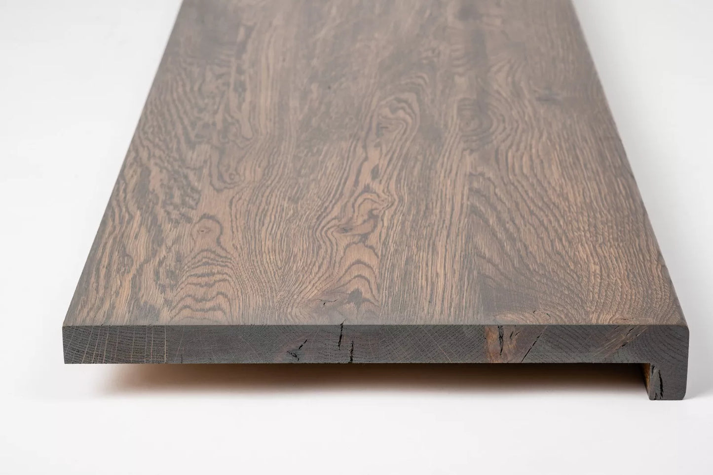 Stair tread Windowsill with overhang Oak Rustic, full stave lamellas, 16 mm, Graphite oil