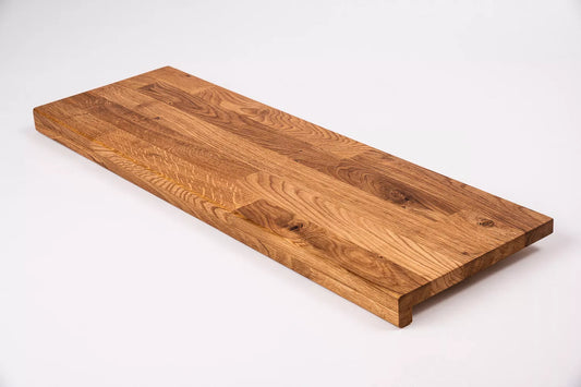 Stair tread Windowsill with overhang Oak Rustic, finger jointed lamellas, 20 mm, Natural oil