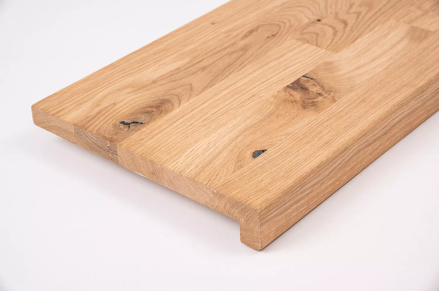 Stair tread Windowsill with overhang Oak Rustic, finger jointed lamellas, 20 mm, Hard wax oil Natural white