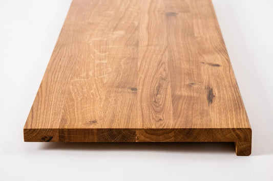 Stair tread Windowsill with overhang Oak Rustic, full stave lamellas, 26 mm, Natural oil