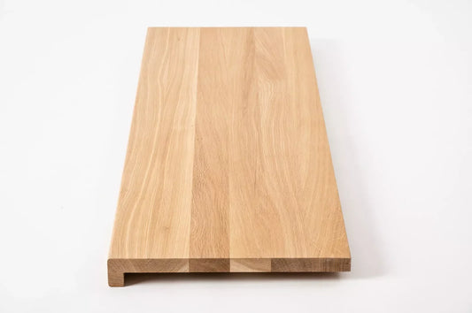 Stair tread Windowsill with overhang Oak A/B, full stave lamellas, 16 mm, Hard wax oil Natural white