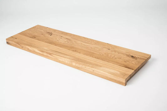 Stair tread Windowsill with overhang Oak Rustic, full stave lamellas, 26 mm, Hard wax oil Natural white