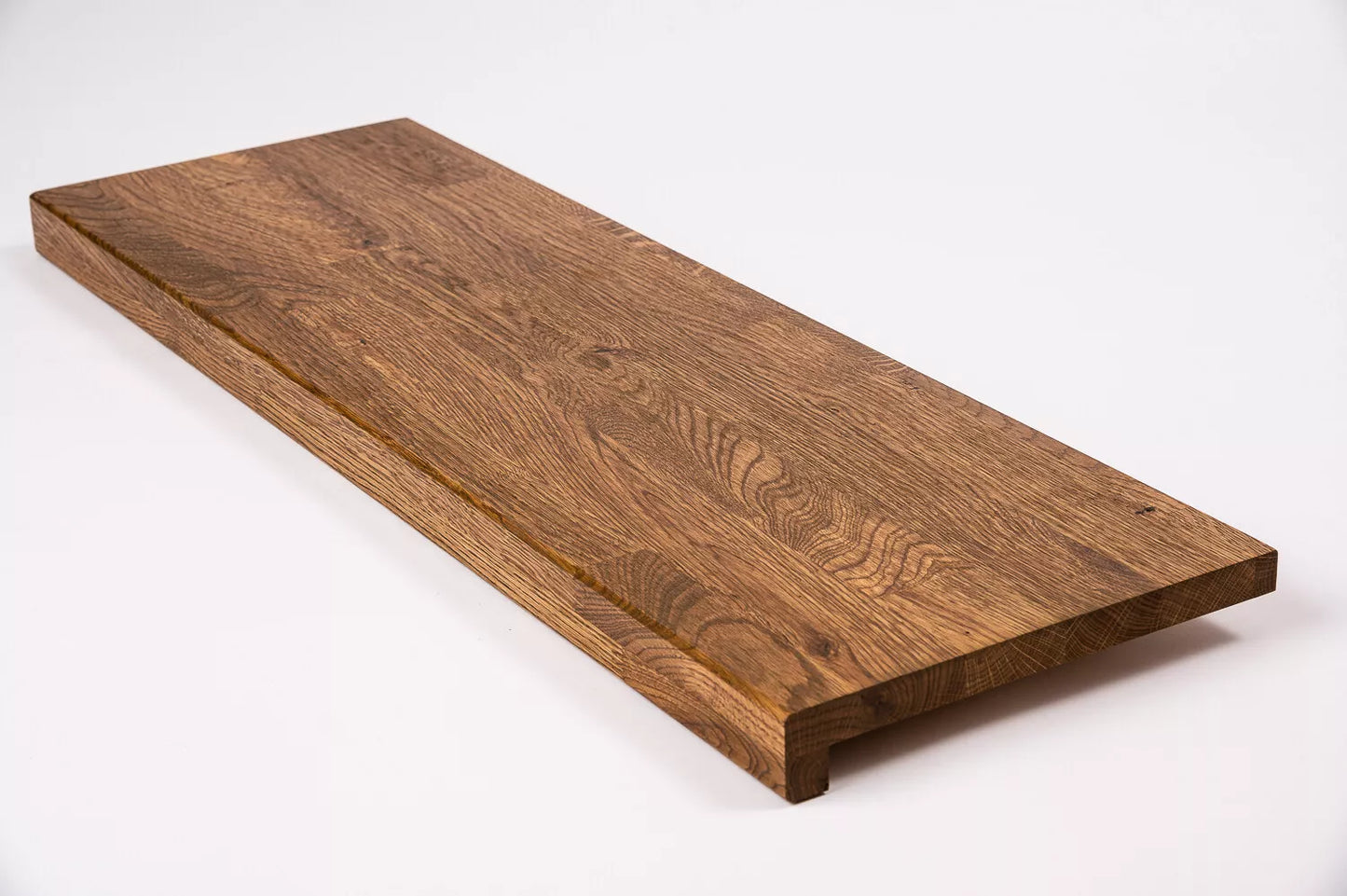 Stair tread Windowsill with overhang Oak Rustic, finger jointed lamellas, 20 mm, Antique oil