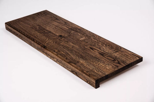 Stair tread Windowsill with overhang Oak Rustic, finger jointed lamellas, 26 mm, Smoked oil