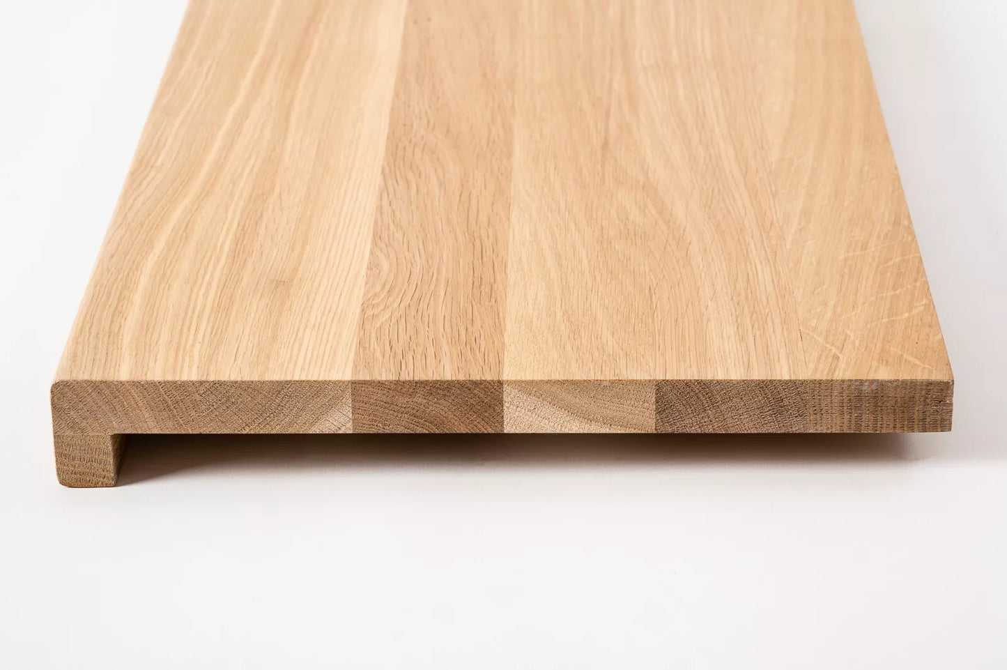 Stair tread Windowsill with overhang Oak A/B, full stave lamellas, 16 mm, Hard wax oil Natural white