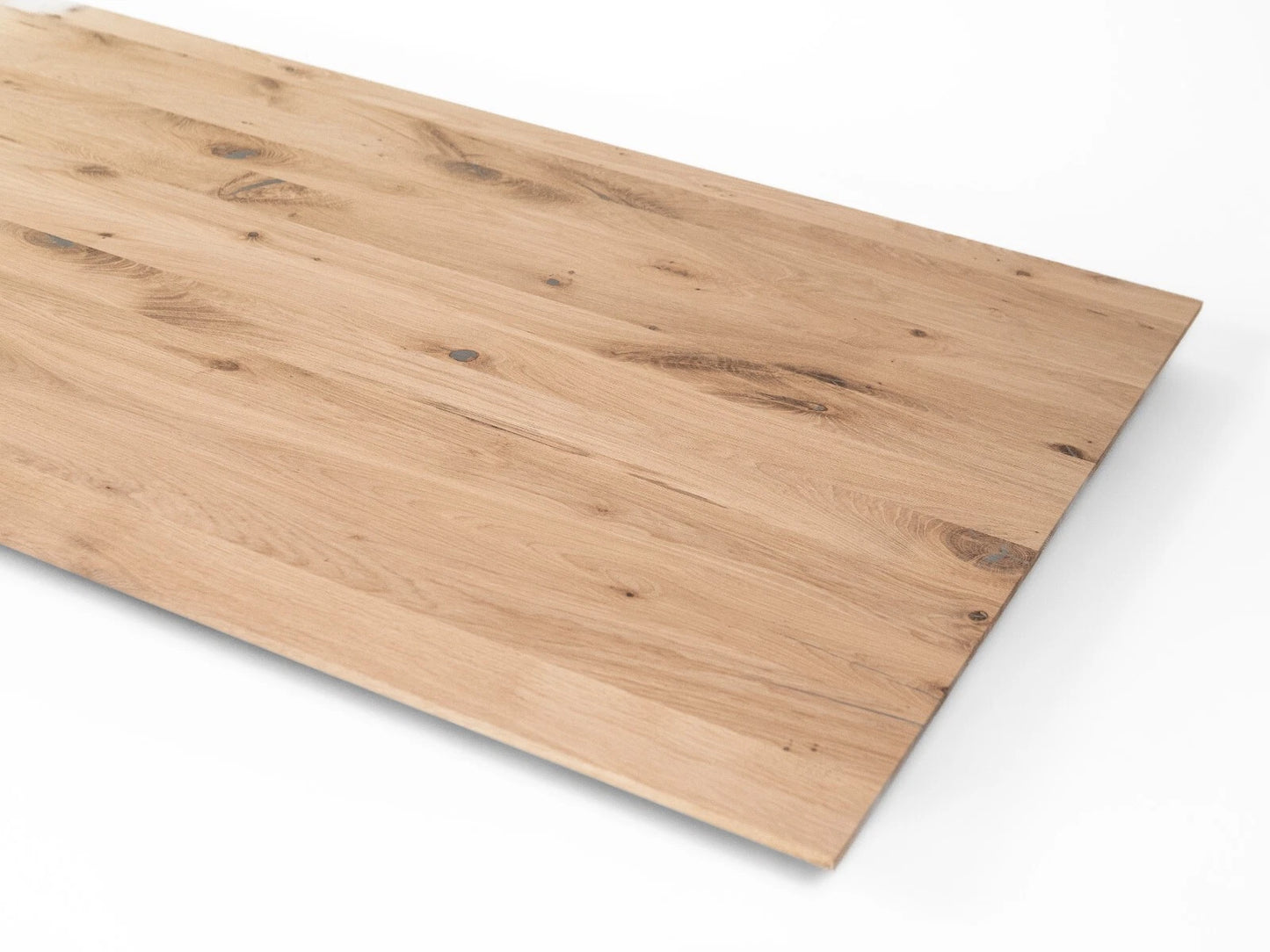 Plan de travail rectangulaire Chêne rustique, lamelles entières, 52 mm, 3 couches, huilé à la cire dure Naturelle Blanc
