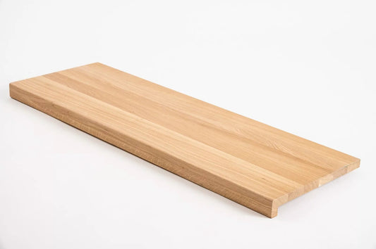 Stair tread Windowsill with overhang Oak A/B, full stave lamellas, 20 mm, Hard wax oil Natural white